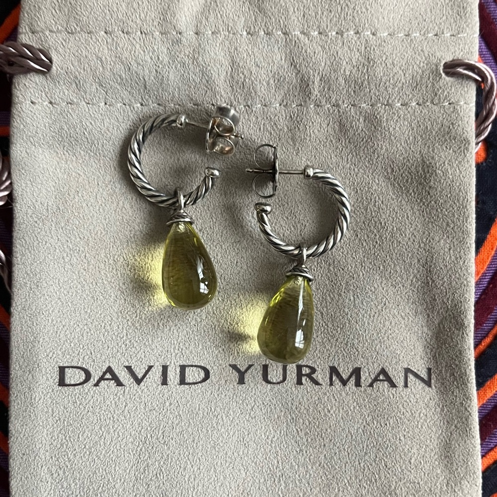 David Yurman Silver Hoops with Yellow Drops